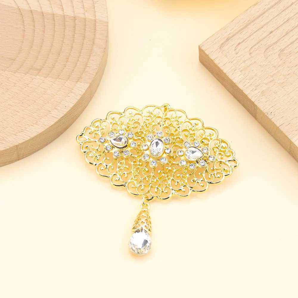 Fashion Women Brooch Arabic Morocco Jewelry Hijab Lapel Pins Gold Color Crystal Bridal Bijoux Z260401