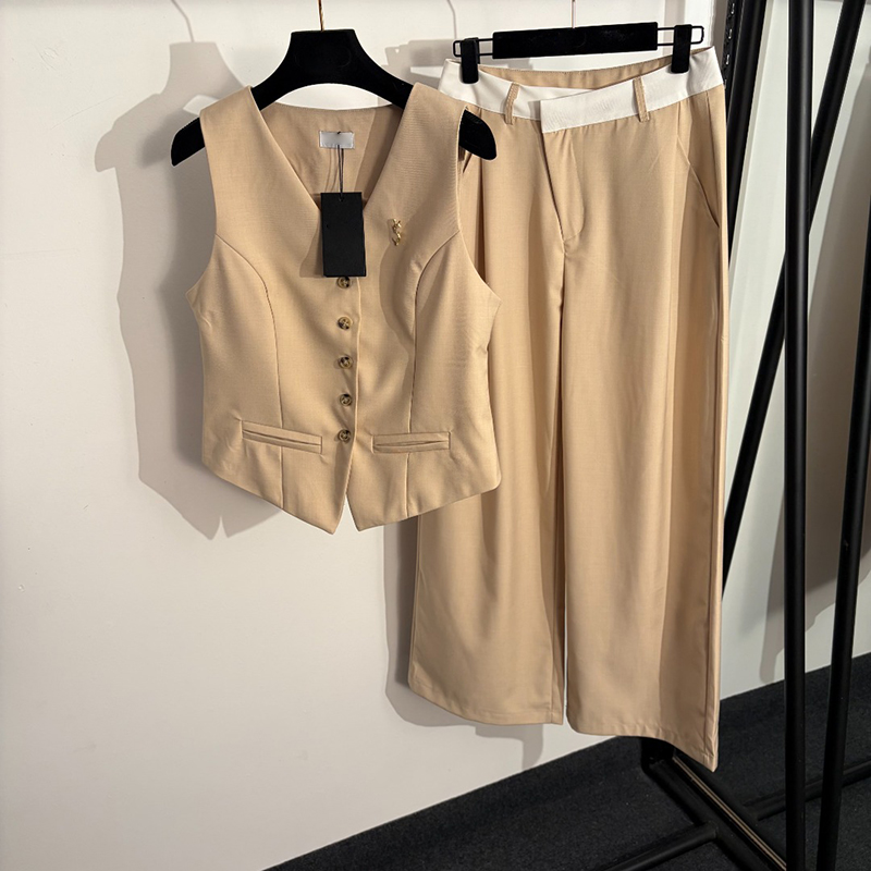 Women Brand Vest Pants OL Designer Two Piece Pants Tracksuit Fashion Sleeveless Formal Top Pants Suit Luxury Party Banquet Outfits