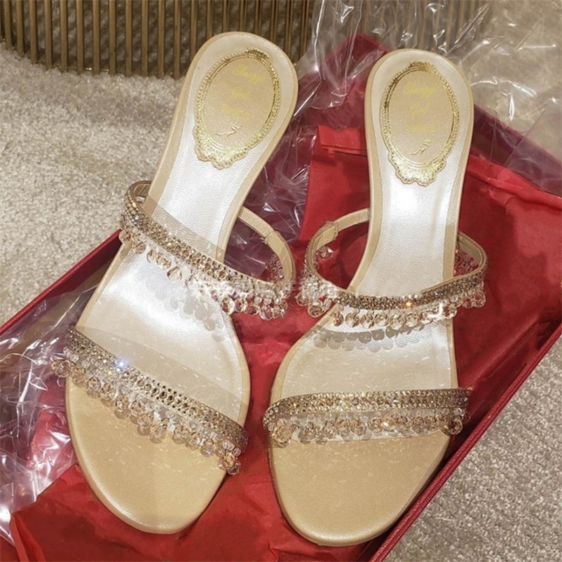 Summer Sexy Women Heel Rhinestone High Heels Open Toe Backless Slippers Fairy Style 260325