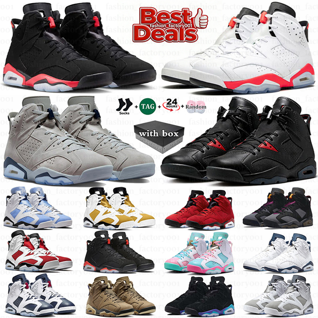 With Box 6 6s Mens Basketball Shoes Reverse Black Infrared Aqua Toro Bravo Yellow Ochre Georgetown Metallic Silver UNC Oreo British Khaki Midnight Navy Sport Sneaker