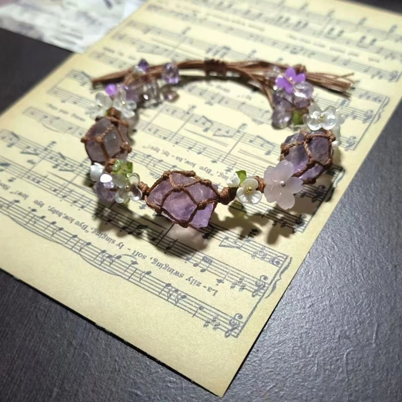 Fashion Adjustable Hand Woven Synthetic Amethyst Bracelets Mens and Womens Bead Raw Stone Gift Hand Rope Party Jewelry 260318BJ - view 3