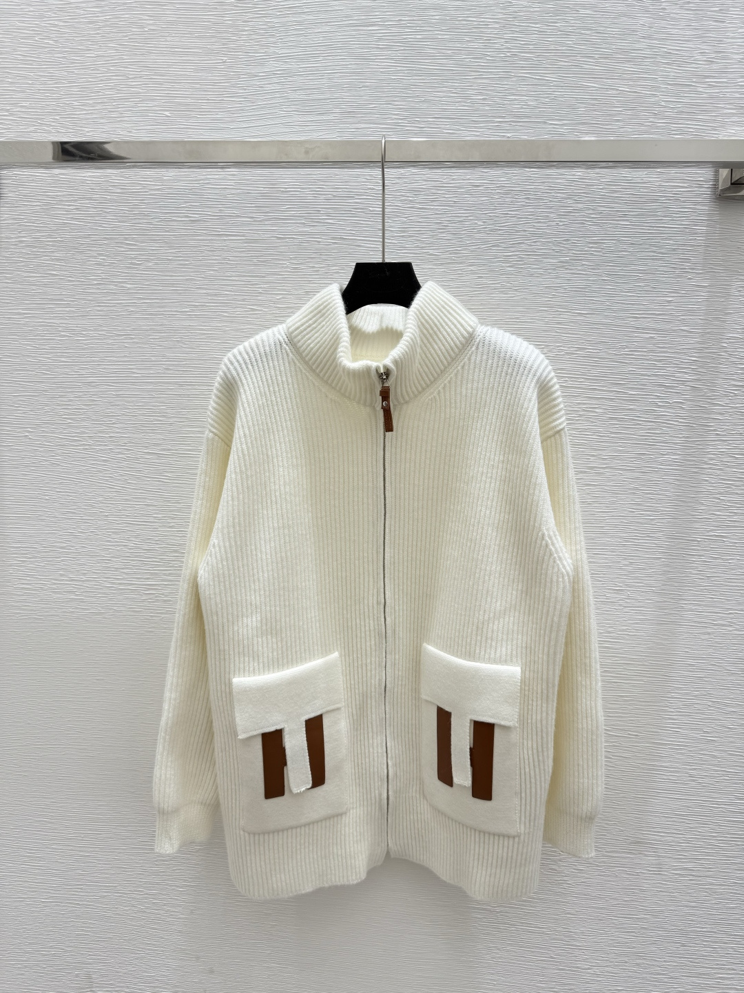 High-quality designer women's long-sleeve light luxury casual top knitted long-sleeve mid-length cashmere zip-up jacket