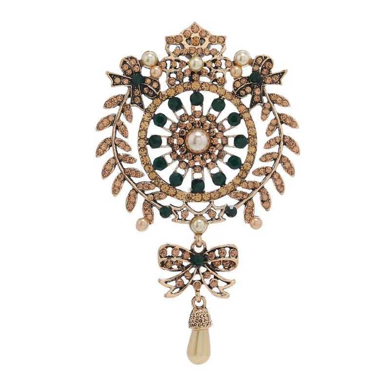 Exaggerated Vintage Women Luxury Baroque Pendant Rhinestone Large Brooches Pins Retro Middle Style Lady Party Banquet Badges Pin Z260401