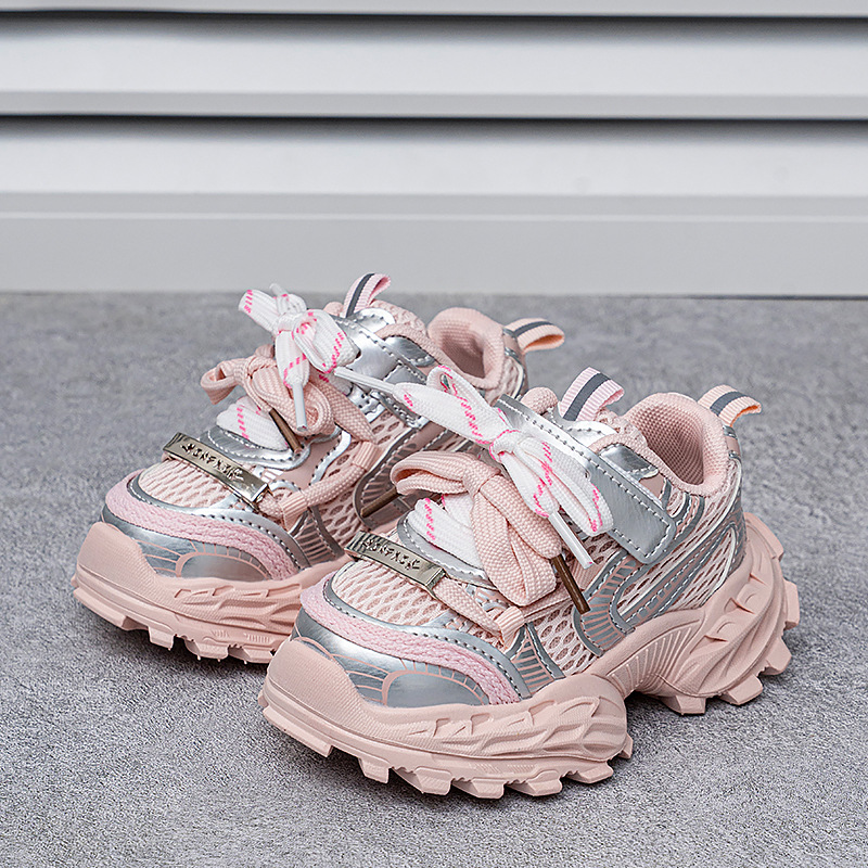 Children Trendy Chunky Dad Sneakers Lightweight Mesh Upper Platform Running Shoes Comfortable Athletic Shoes for Kids Non Slip Casual Sport Shoes Free