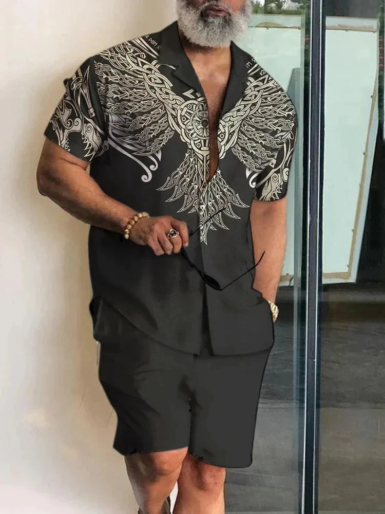 Summer Baroque y Mens Shirt Set Mens Hawaii Vacation Short Sleeve Shirts Suits Drawstring Shorts 2 Pcs Party Clothes 260327