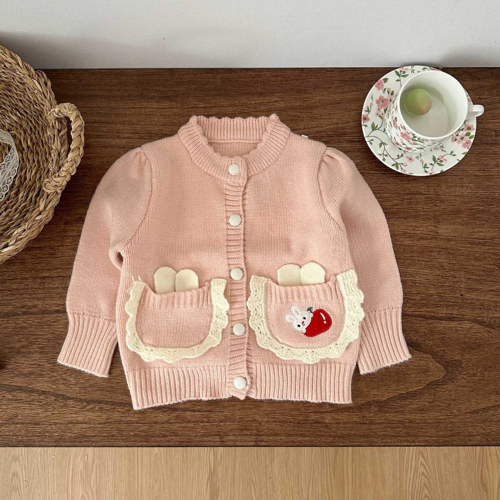 Cardigan Cardigan Girls' Sweater Cardigan Autumn New French Sweet Cartoon Knit Cardigan Children's Clothing Kids' Coat