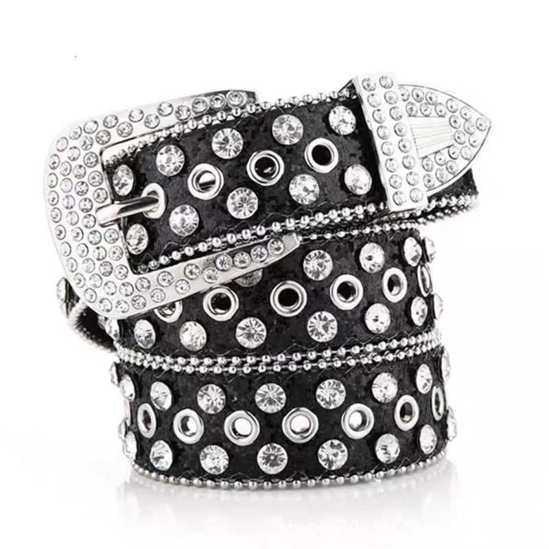 Rhinestone Studded Hollow Out Simon Style Belt for Women Multi-Color Shiny Diamond Waist Strap