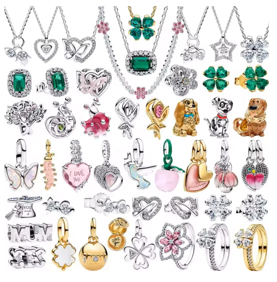 2026 New heart mortarboard Pink Tulip Flower Bud Caterpillar Clover Dangle Apple Charm Butterfly Beads Mom charms Fine Jewelry Mother's day Gift DIY