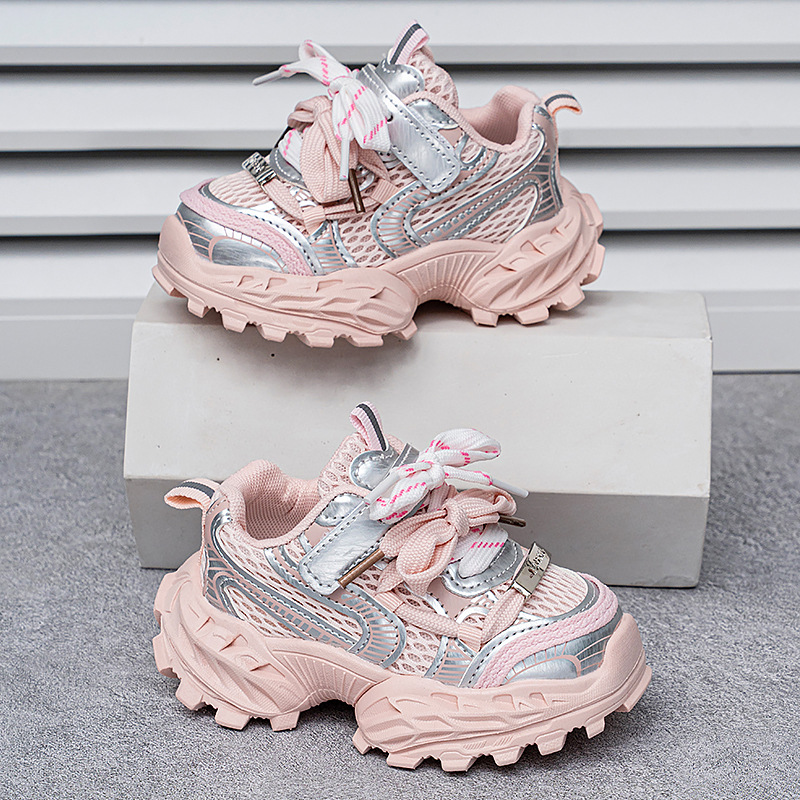 Children Trendy Chunky Dad Sneakers Lightweight Mesh Upper Platform Running Shoes Comfortable Athletic Shoes for Kids Non Slip Casual Sport Shoes Free