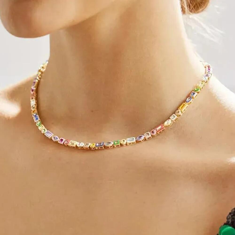 New Fashion Design Rainbow Colorful Geometry Zircon Bracelet Women Men Hip Hop Iced Out Bling Cubic Zirconia Couple Jewelry Gift
