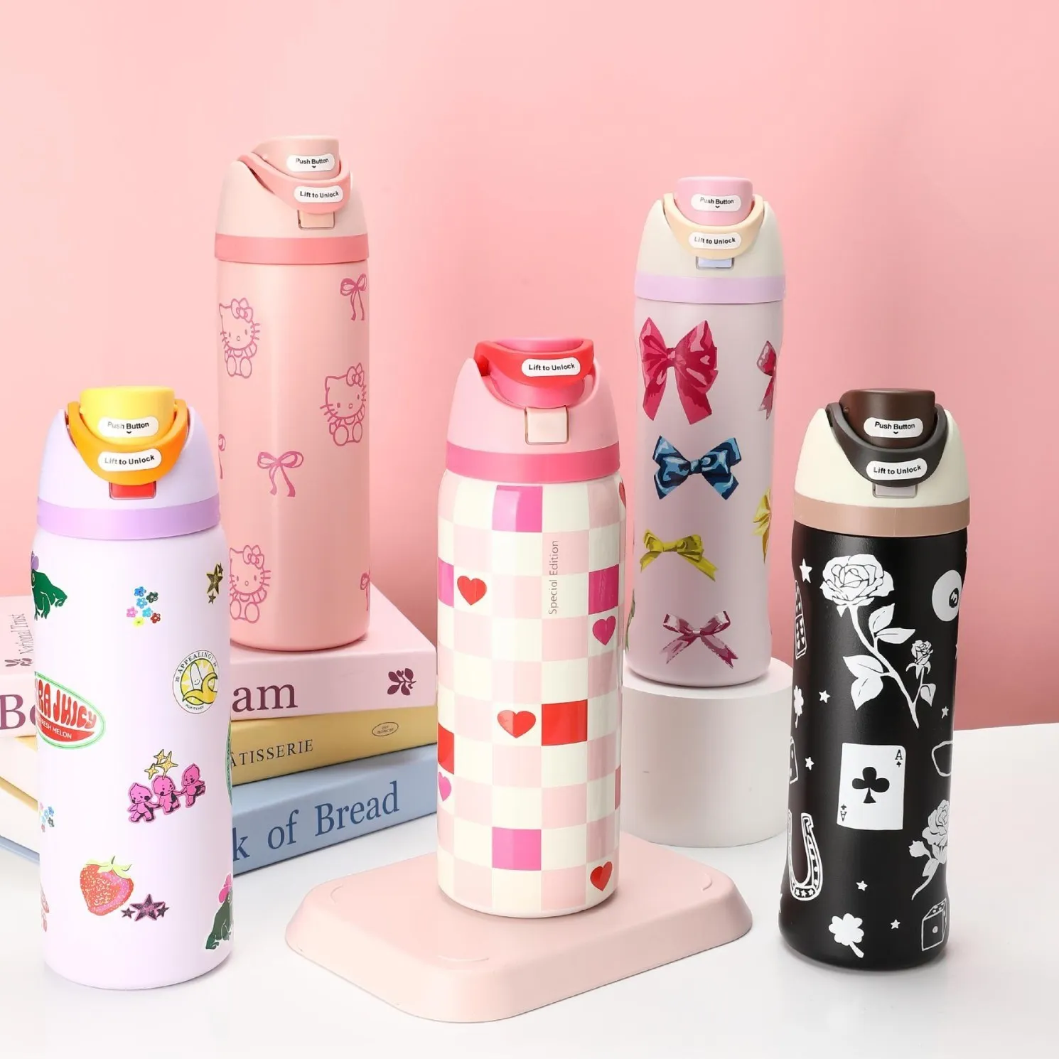 Designer Stock Cups 24oz 32oz Large Capacity Tumblers Insulated Cup Outdoor Sports BowTie and Blue Pink Bows Water Bottles Portable Handhold Travel Car Mugs