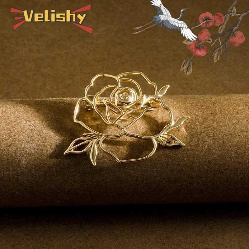 Korean Simple Hollowed Out Rose Brooch For Women Men Unisex Corsage Pin Temperament Suit Coat Party Accessories Gift Z260401