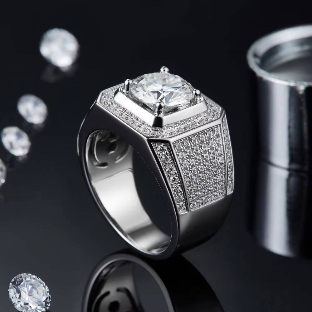 Engagement Jewelry White Gold Plated 925 Sterling Silver 1ct D Color VVS Moissanite Diamond Wedding Band Ring for Men