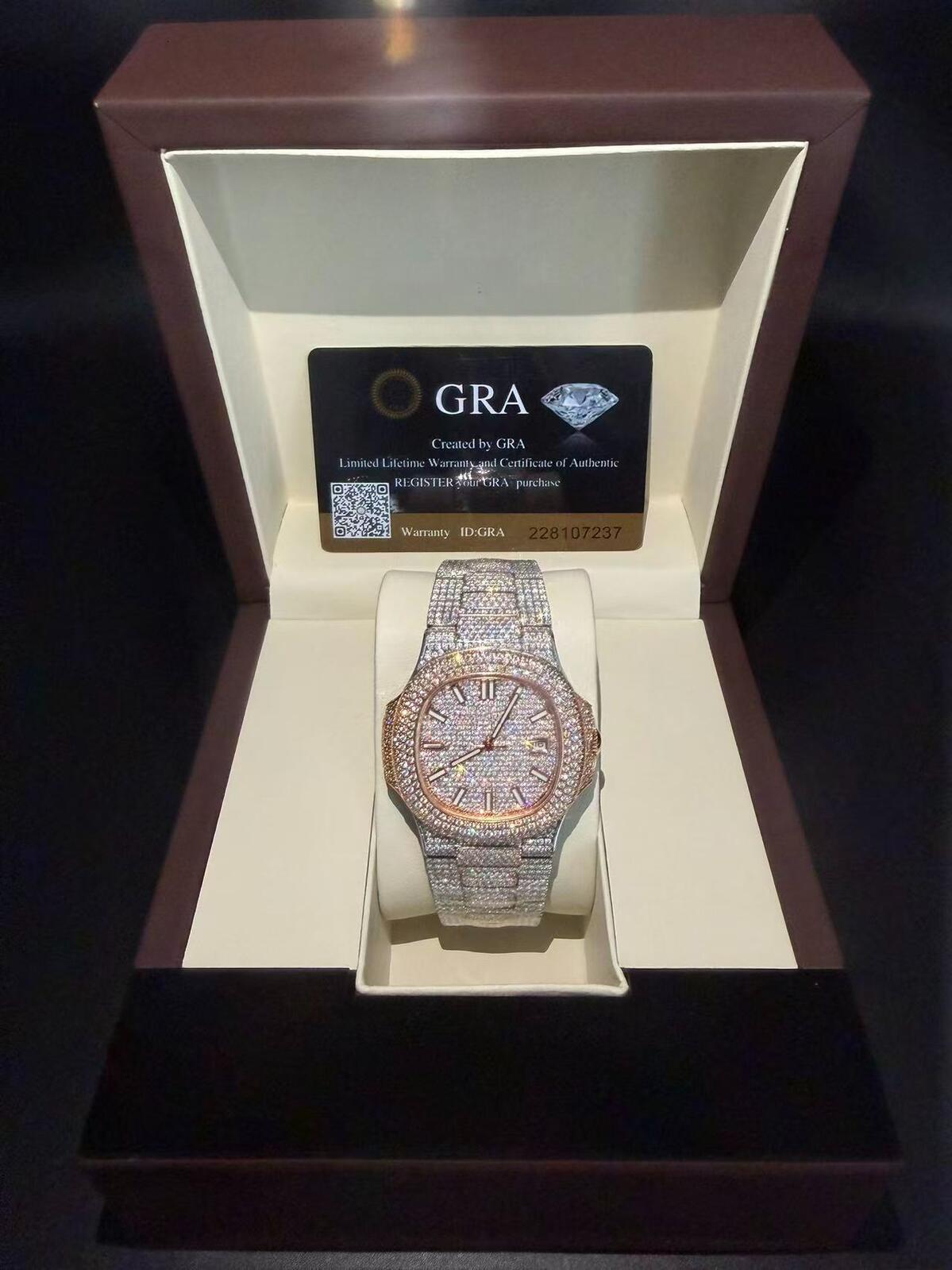 iced out moissonite watch diamond testVVS morganwatch iced out Diamond Test diamond for Men/Women - Honeycomb watches Inlay Hip Hop iced out Crystal