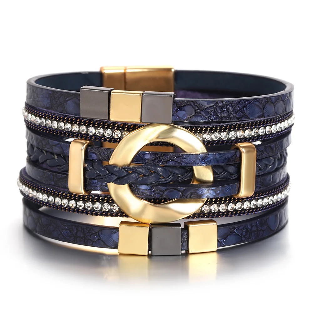 ALLYES Boho Braided Leather Bracelets for Women Men Party Jewelry Trendy Two Tone Square Multilayer Wrap Wide Bangles Bracelet 260318BJ - view 4