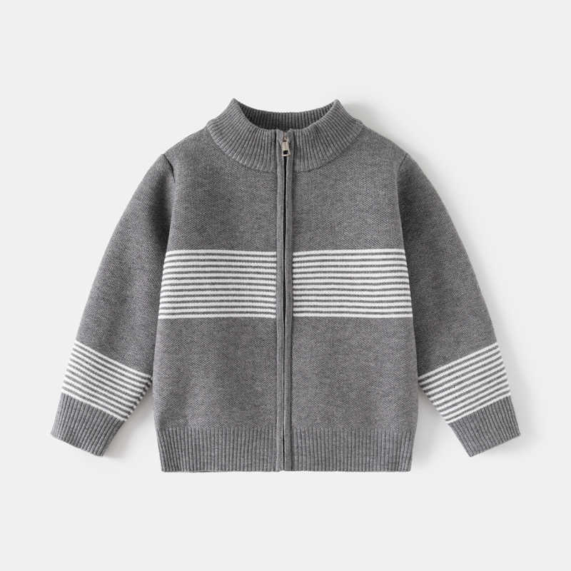 Cardigan Cardigan Children's clothing for boys: fine striped knitted zip-up sweater for small and medium-sized children, sesame bottom Andy velve