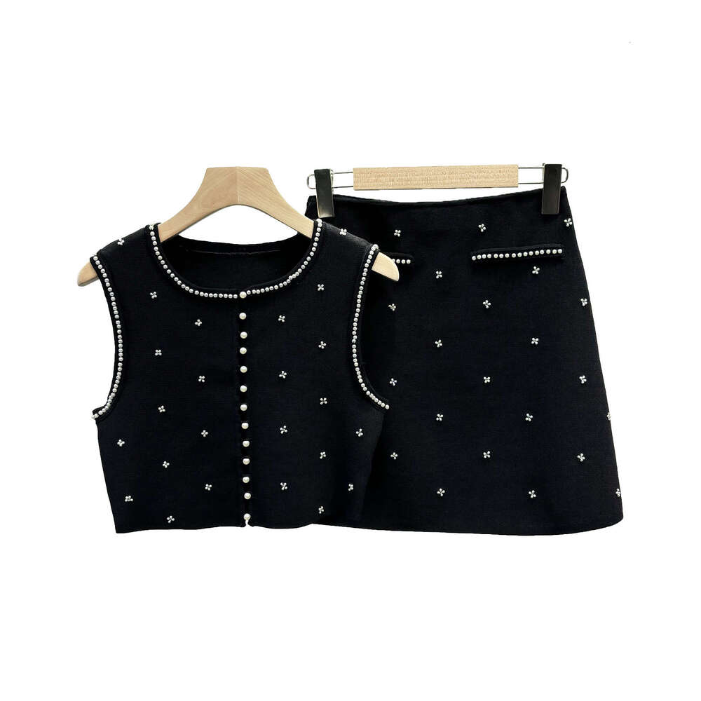 2026 Spring Fragrance Style Women's Designer Fashionable and Exquisite Beaded k30 Slimming Round Neck Sleeveless High Waist Skirt