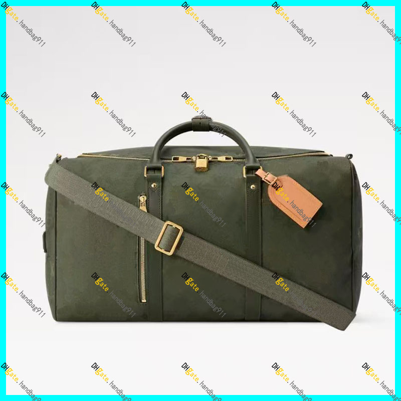LU Keepall 50 M26964 Army Green Leather Designer Duffle Bag Luxury Travel Bag Luggage capacity travel weekend bag Unisex shoulder bag 10A TOP Quality