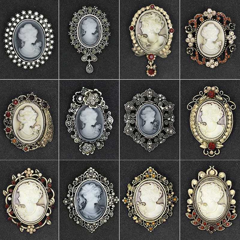1PCS Crystal Rhinestone Lady Vintage Cameo Victorian Style Wedding Party Women Pendant Brooch Z260401