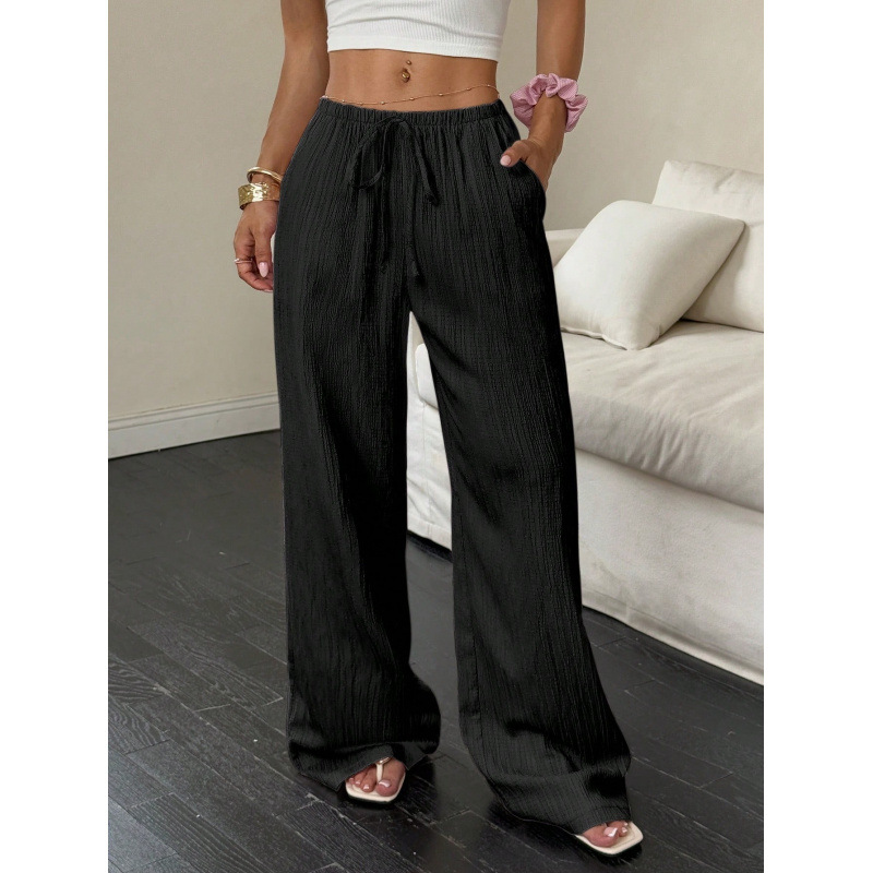 Women's Pants Casual Linen Wide Leg Mid Waist Long Trousers Comfortable Summer Fashion One Piece Ladies Clothing