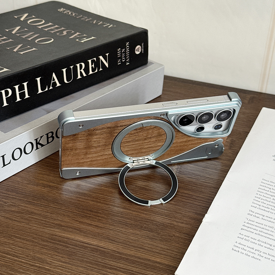 Samsung Galaxy S26 Ultra Solid Wooden Grain Borderless Protective Cover - Durable Aluminium Magnetically Adjustable Stand