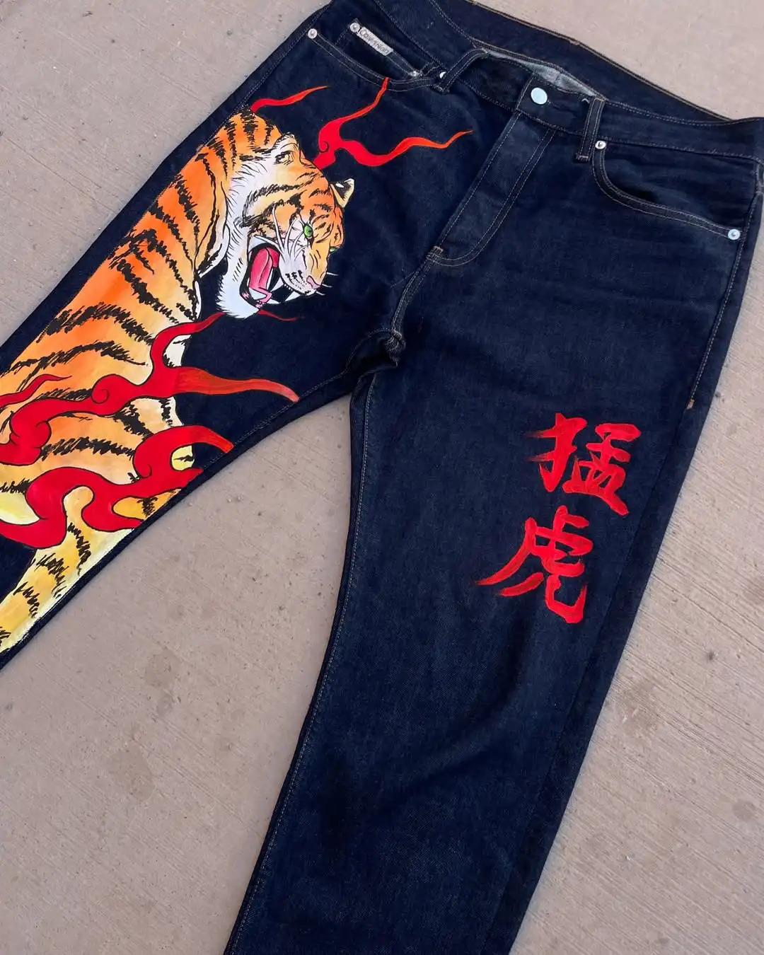 American Mens Dragon and Tiger Printed Jeans Cowboy High Street Urban Leisure Fashion Hip Hop Street Wear Daily Wearing Style 260331