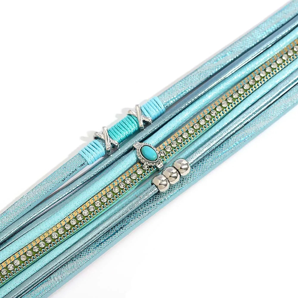 Amorcome Bohemian Multilayer Wrap Leather Bracelet for Women Men Blue Stone Rhinestone Chain Charm Bracelet Party Summer Jewelry 260318BJ - view 6