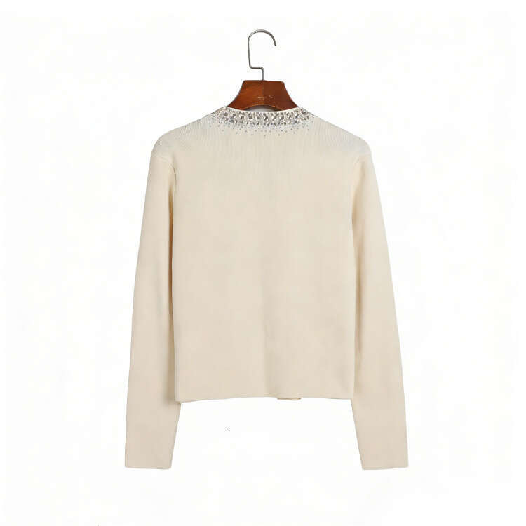 Spring new designer knitted round neck rhinestone long sleeved k30 cardigan and camisole long skirt elegant style