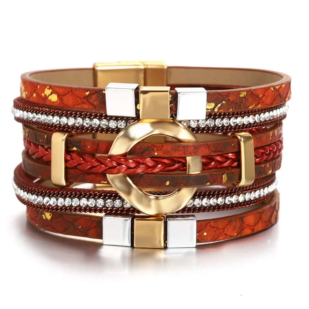 ALLYES Boho Braided Leather Bracelets for Women Men Party Jewelry Trendy Two Tone Square Multilayer Wrap Wide Bangles Bracelet 260318BJ - view 3
