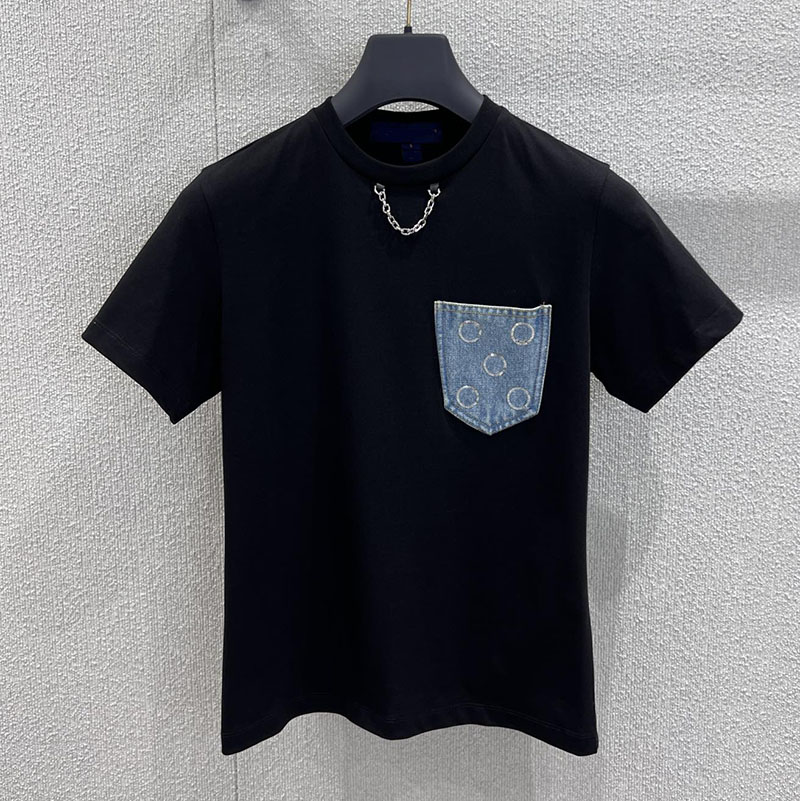 Luxury Denim Pocket Black t Shirt for Women Designer Short Sleeve Crew Neck Top Summer Street Style Casual Sporty Tees