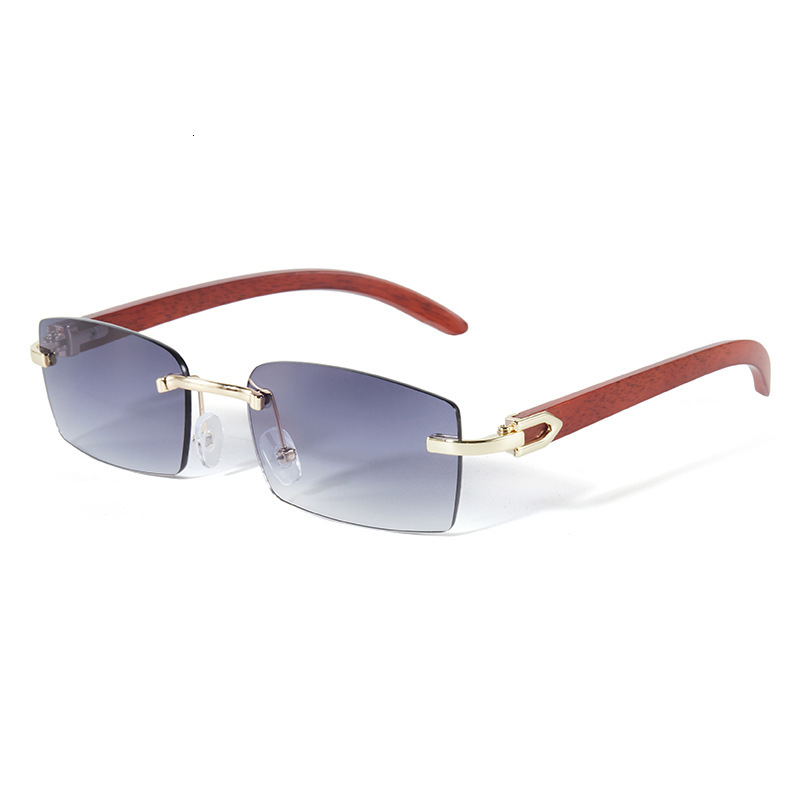 Fashion sunglasses Men and Women Frameless Imitation Wood Grain Temple Sunglasses