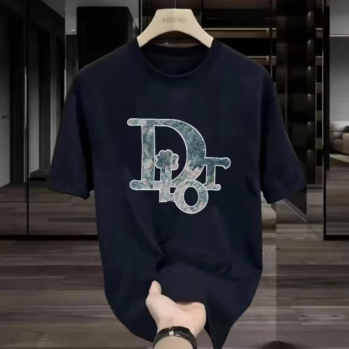 Luxury Brand Designer Clothes Plus Size Pure Cotton Printed Short-Sleeve T-Shirt, Loose Fit For Big And Heavy Men, Breathable Summer Round-Neck Short 
