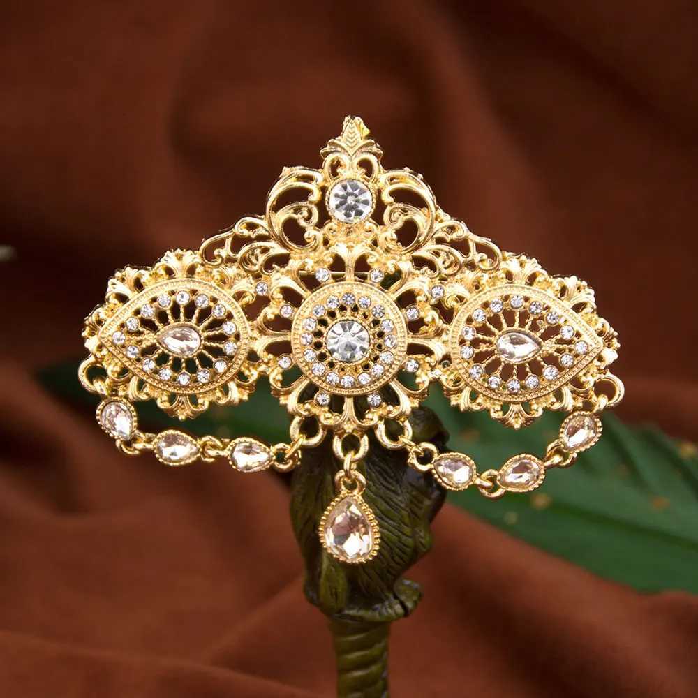 Sunspicems Colorful Crystal Brooch Pendant For Women Gold Color Algeria Morocco Wedding Jewelry Caftan Brooch Pin Bridal Gift Z260401
