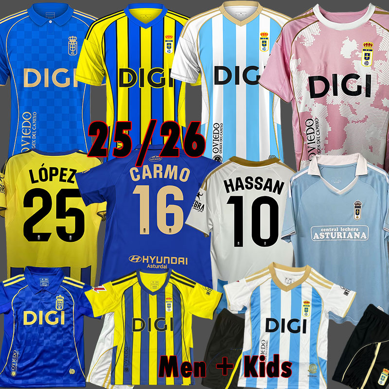 Real Oviedo 2025 2026 Soccer Jerseys HASSAN CARMO LOPEZ CHAIRA 25 26 Football Shirts DENDONCKER REINA EJARIA COLOMBATTO oviedo Eternal Man Kids Kit Uniform S 4XL