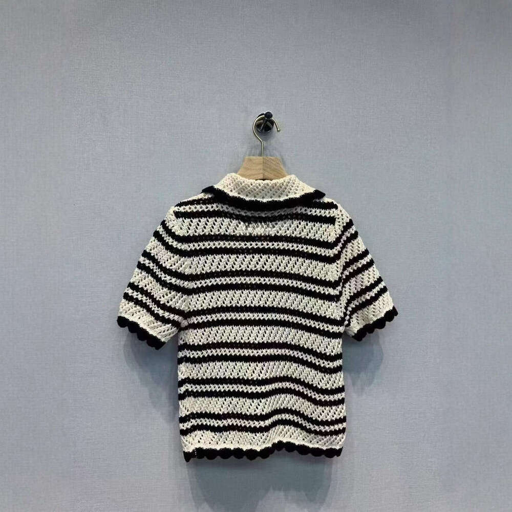 2026 Designer Women's Summer New Style Color blocked Striped Hollow Knitted k30 Top Short Sleeve Single breasted Drawstring Half Skirt