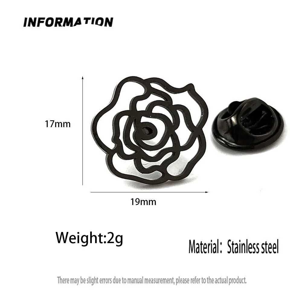 New hip-hop style rose hollow stainless steel gold-plated badge suit lapel pin waterproof black mens brooch set Z260401