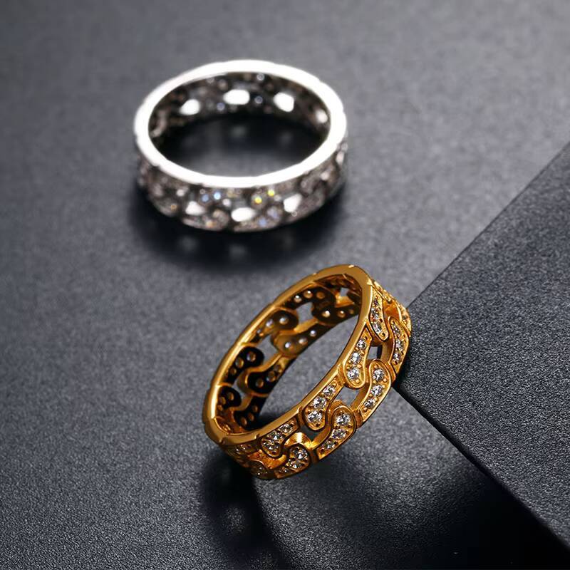 Evening Party Hip Hop Jewelry Ring Pave Setting 5A Moissanite White Gold 925 Sterling Silver Men Ring for Gift