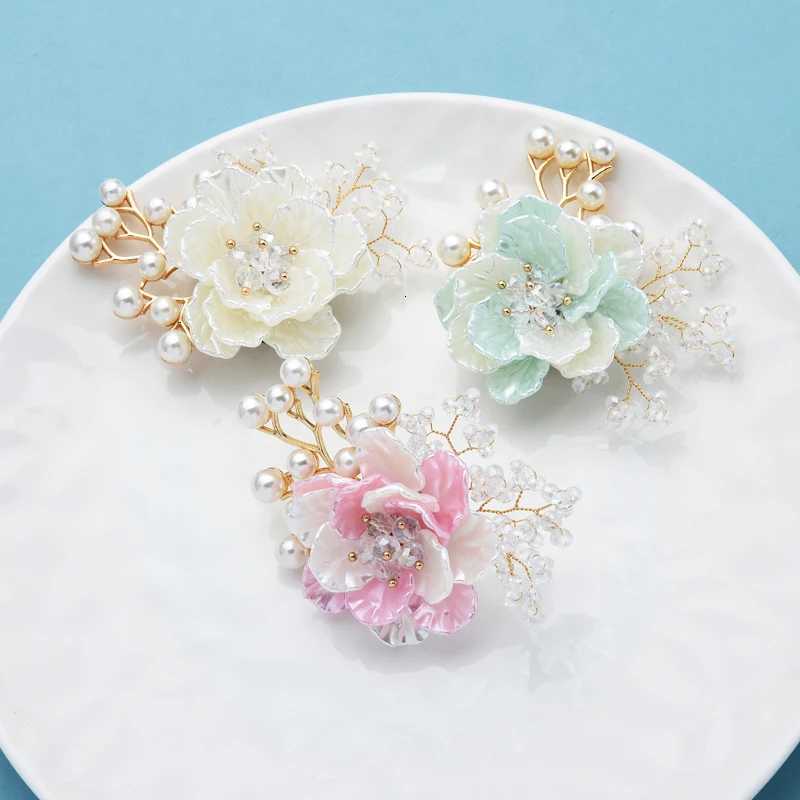Wulibaby Handmade Crystal Flower Brooches For Women Designer 3-color Pearl New Beauty Flower Party Office Brooch Pins Gifts Z260401