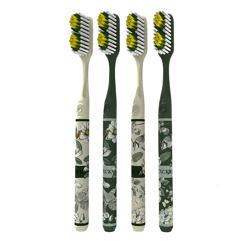 Toothbrush New Upgraded Double Convex Long Wide Head Soft Bristle Adult Household Gum Care Green Flower Color