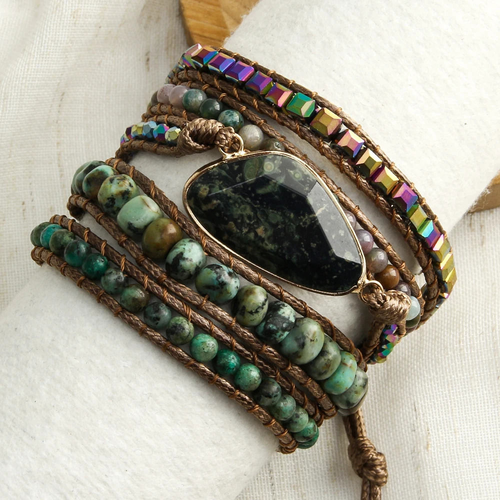 Fashion Bohemian Jewelry Triangle Natural Stones Charm Designer 5 Strands Mix Handmade Wrap Bracelets Festival Gift 260318BJ - view 3