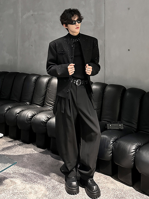 Highend shoulderpadded short blazer for men spring and autumn made of silvercoated wool stylish standup collar jacket suitable for and stylish 240904