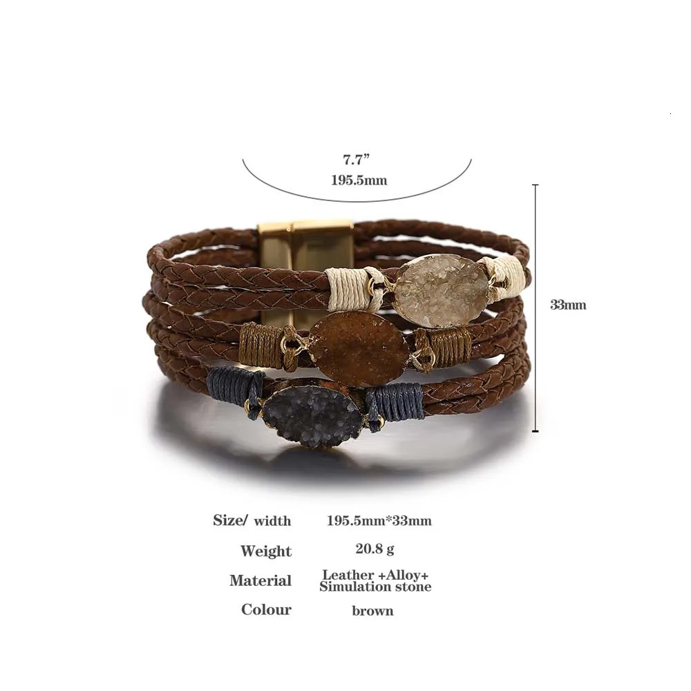 ALLYES Vintage Natural Stones Leather Bracelet for Women Men Boho Handmade Braided Multilayer Winding Wrap Bracelets Jewelry 260318BJ - view 7