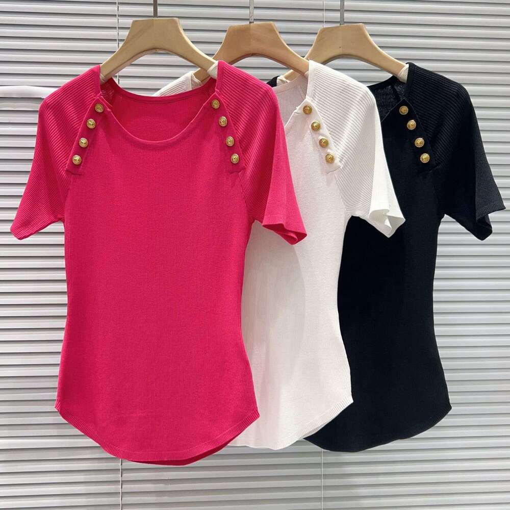 k30 2026 summer new designer fashionable multifunctional slim fit curved hem knitted short sleeved top