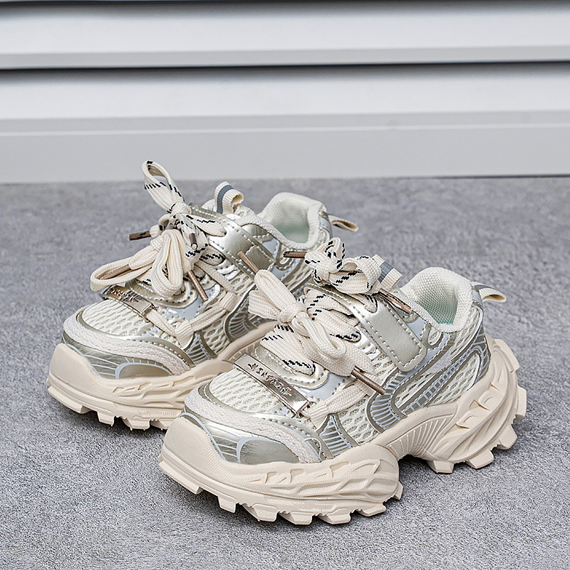 Children Trendy Chunky Dad Sneakers Lightweight Mesh Upper Platform Running Shoes Comfortable Athletic Shoes for Kids Non Slip Casual Sport Shoes Free