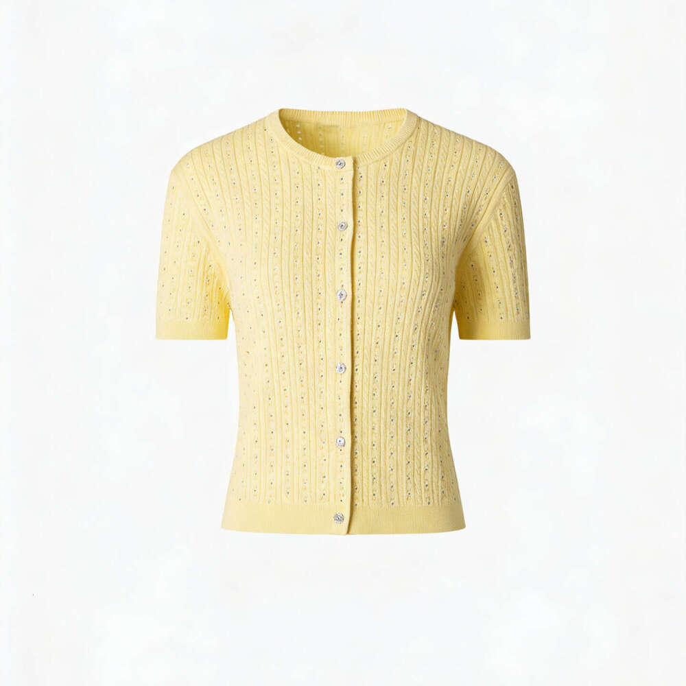 2026 summer new women's clothing retro style rhinestone twist knit round neck short sleeved k30 knitted cardigan