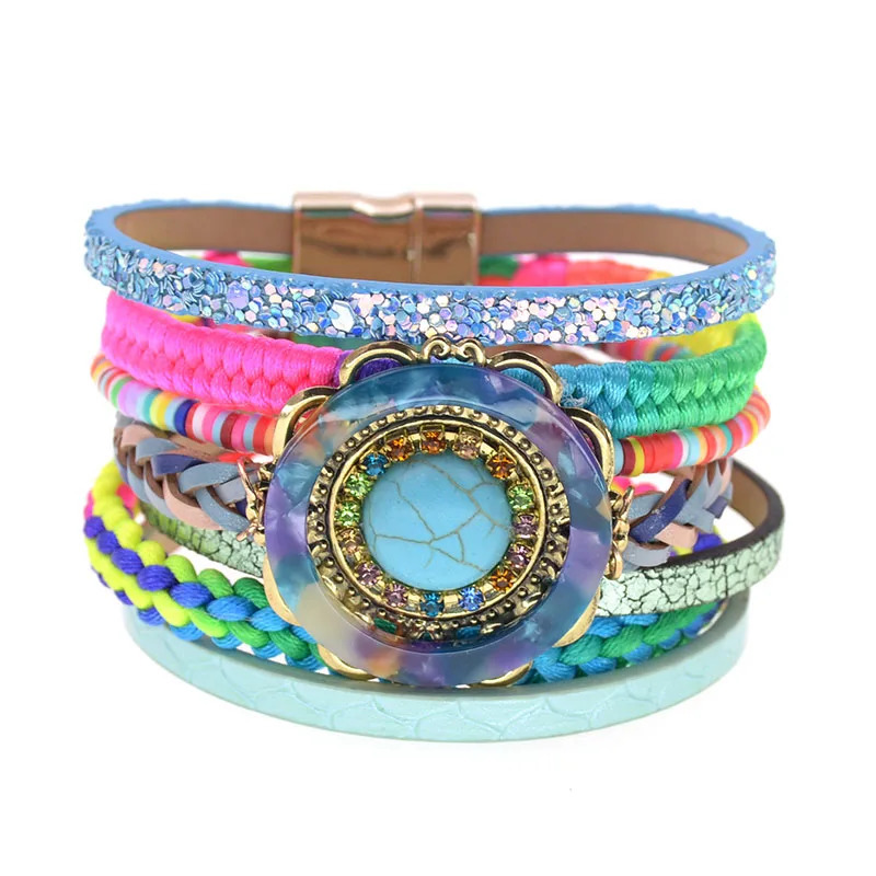 WELLMORE women bracelet Leather bracelets bohemia colorful beaded charm bracelets for women fashion jewelry drop 260318BJ - view 6