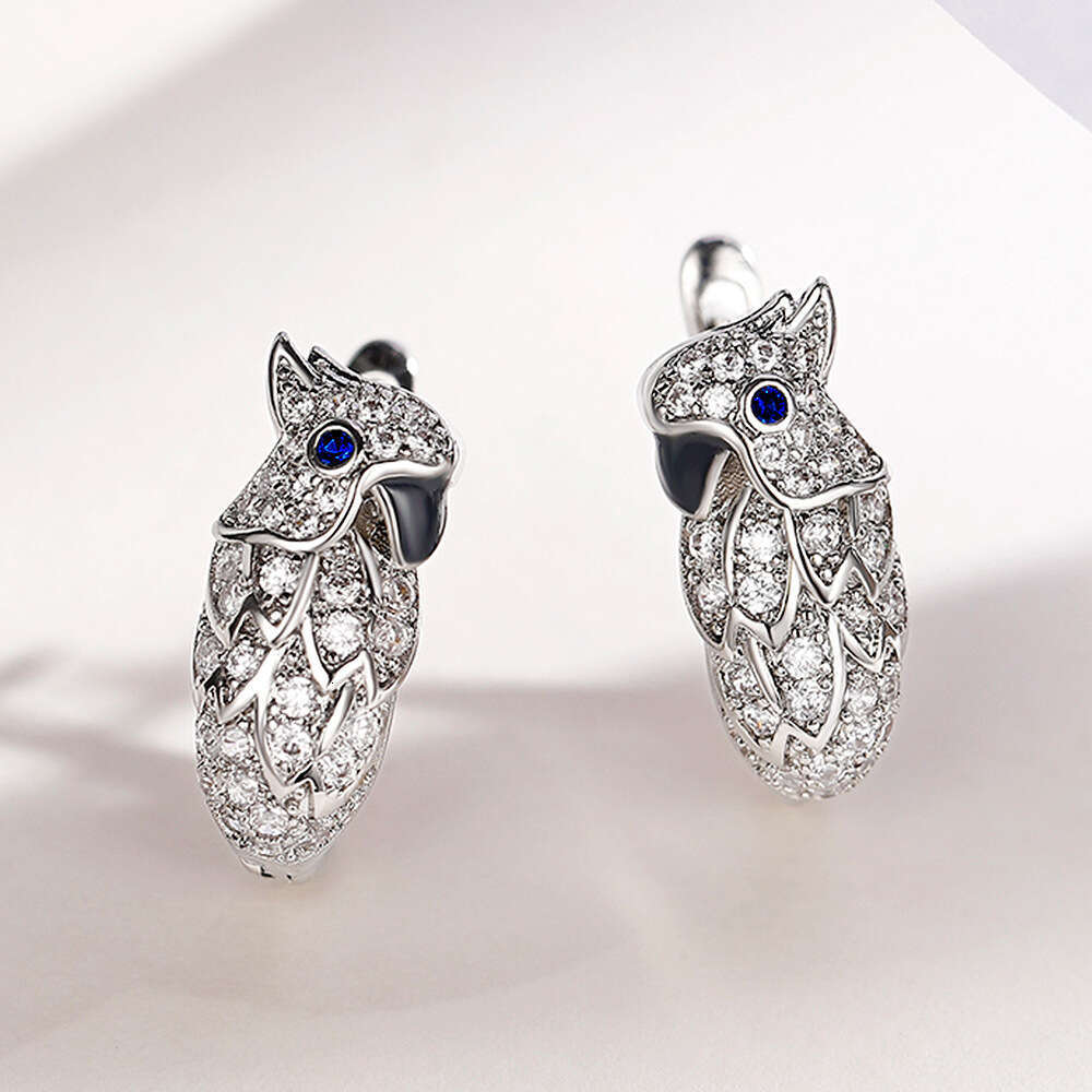 Moissanite Jewelry retro animal earrings micro-inlaid Moissanite parrot ear clips unique and trendy versatile earrings wholesale 81 - view 5