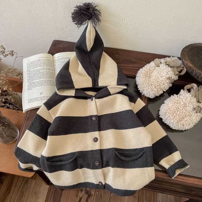 Pullover Pullover Nordic style children's clothing children's striped elf hat sweater cardigan for boys and girls baby versatile jacket