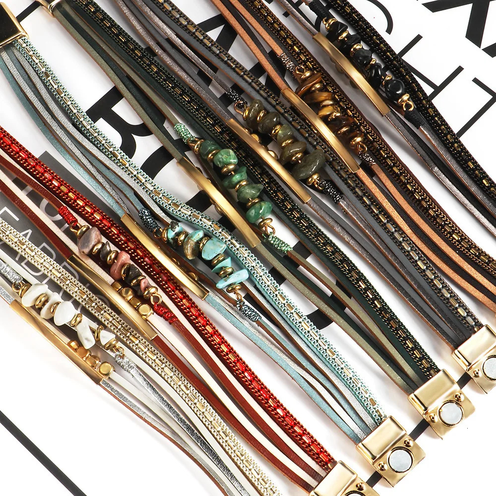 Fashion Natural Stone Bead Bracelets Bohemian Womens Leather Magnetic Buckle Charm Bracelet Sports Wrist Strap Party Jewelry 260318BJ - view 7