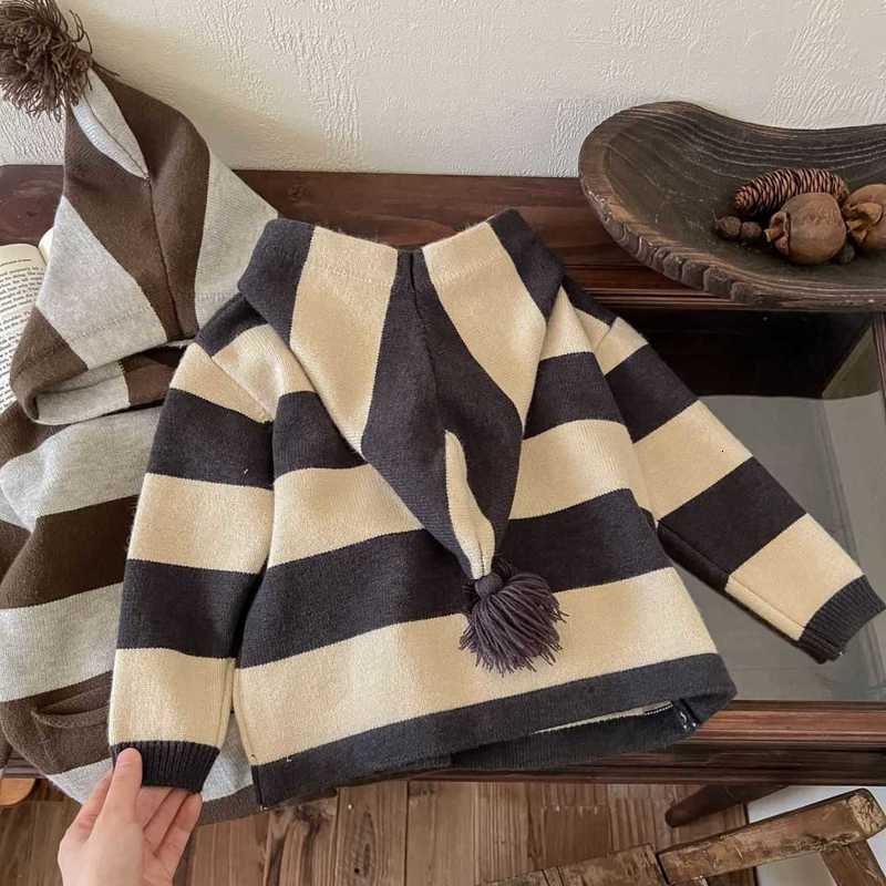 Pullover Pullover Nordic style children's clothing children's striped elf hat sweater cardigan for boys and girls baby versatile jacket